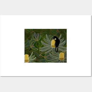 Golden Banksias and Black Cockatoo Posters and Art